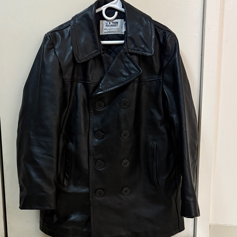 Schott  Black Leather Peacoat size 38